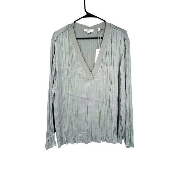 Vince Slate Gray Crushed Satin V-Neck Long Sleeve Blouse Size XL NWT - Picture 2 of 7